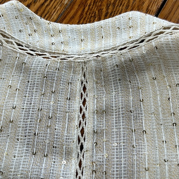 Soft Surrounding Glamour Topper gold sequin open front cardigan. Petite Small. - Picture 11 of 11